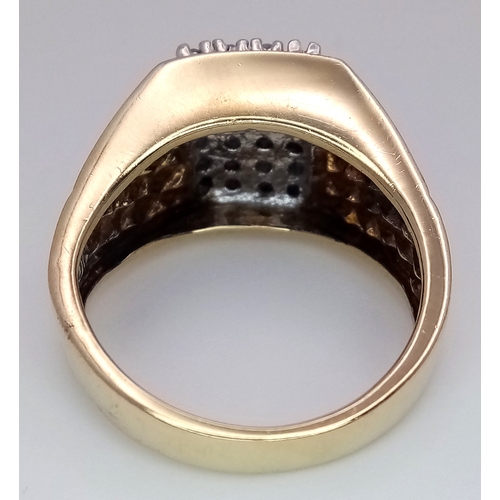 66 - A 9K YELLOW GOLD DIAMOND SET SIGNET RING. 0.35CT DIA, 7.8G TOTAL WEIGHT, SIZE O. Ref: SC 3005