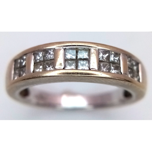 8 - An 18K White Gold (tested) Diamond Ring. 20 princess cut diamonds - 0.50ctw. Size K. 3.6g