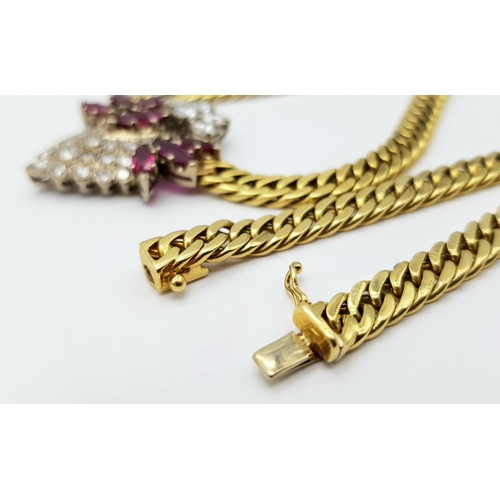 51 - A WGI Certified 18K Gold Curb Link Necklace set with Seven Marquise Mixed Cut Natural Rubies and Thi... 