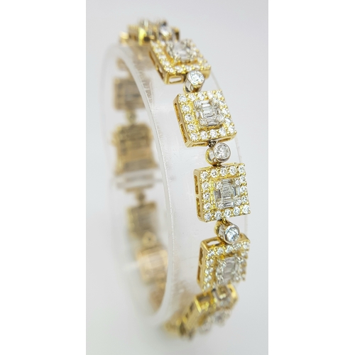 58 - A Stunning WGI Certified 18K Yellow Gold Bracelet set with 293 Brilliant Round Cut and 84 Baguette C... 