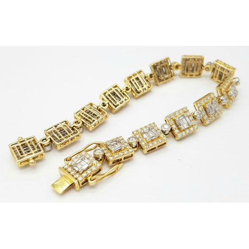 58 - A Stunning WGI Certified 18K Yellow Gold Bracelet set with 293 Brilliant Round Cut and 84 Baguette C... 