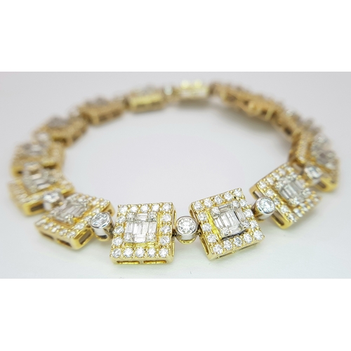 58 - A Stunning WGI Certified 18K Yellow Gold Bracelet set with 293 Brilliant Round Cut and 84 Baguette C... 