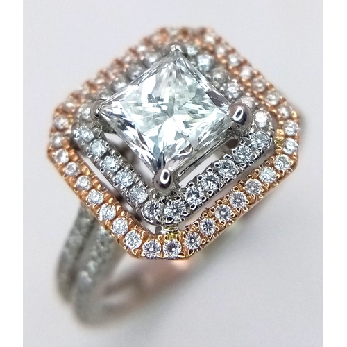 501 - A GIA Certified 18K White Gold and Diamond Ring. A modified square brilliant cut 0.97ct diamond of S... 