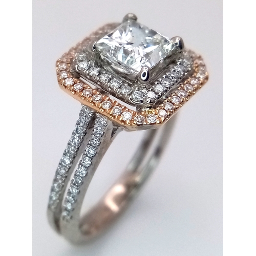 501 - A GIA Certified 18K White Gold and Diamond Ring. A modified square brilliant cut 0.97ct diamond of S... 