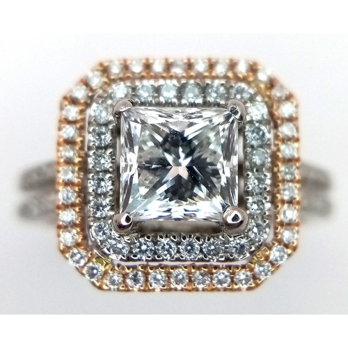 501 - A GIA Certified 18K White Gold and Diamond Ring. A modified square brilliant cut 0.97ct diamond of S... 