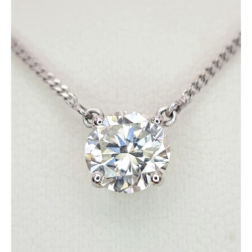 529 - A WGI Certified 18K White Gold and Diamond Pendant on an 18K White Gold Chain. 0.78 brilliant round ... 