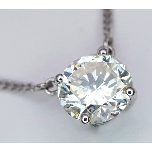 529 - A WGI Certified 18K White Gold and Diamond Pendant on an 18K White Gold Chain. 0.78 brilliant round ... 