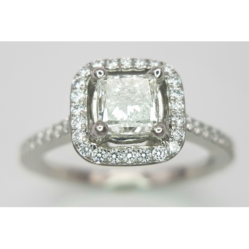 656 - A GIA Certified 950 Platinum Diamond Ring. A 0.90ct Brilliant Modified Square Cut Diamond with SI1 c... 