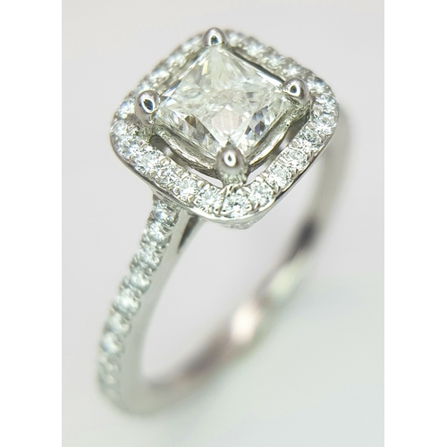 656 - A GIA Certified 950 Platinum Diamond Ring. A 0.90ct Brilliant Modified Square Cut Diamond with SI1 c... 