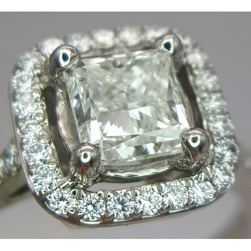 656 - A GIA Certified 950 Platinum Diamond Ring. A 0.90ct Brilliant Modified Square Cut Diamond with SI1 c... 