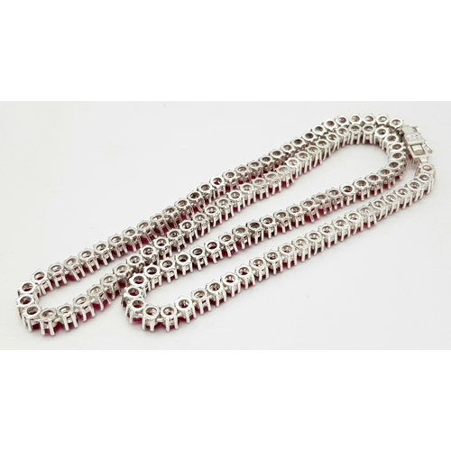 540 - A Ruby Gemstone Tennis Necklace set in 925 Silver. 44cm. CD-1671