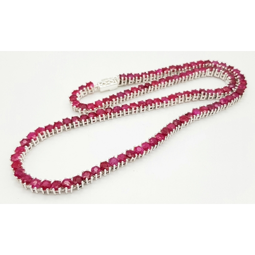 540 - A Ruby Gemstone Tennis Necklace set in 925 Silver. 44cm. CD-1671