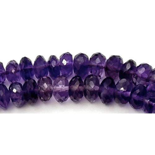 687 - An Amethyst Gemstone Single Strand Necklace with  Amethyst Drops. Set in silver. 42cm. CD-1666