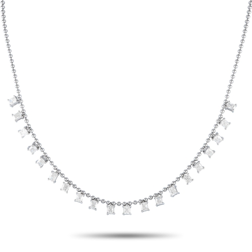 691 - An 18K White Gold 4.0ct Diamond Necklace. A series of square cut Diamonds totaling 4.0 carats are su... 