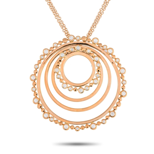 726 - A Bucherer 18K Rose Gold 0.89ct Diamond Circle Necklace. The pendant features multiple rings arrange... 