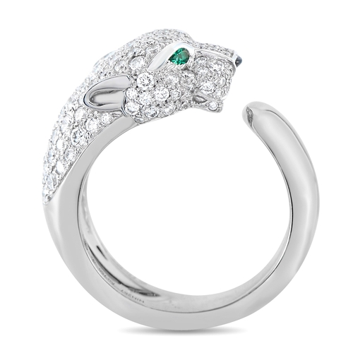 1643 - An Cartier Panther 18K White Gold 1.15ct Diamond, Emerald and Onyx Ring. CA33-011725  *This item is ... 