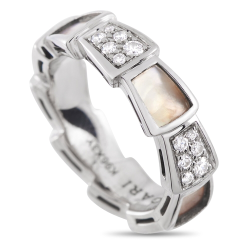 1651 - An Bvlgari Serpenti Viper 18K White Gold 0.41ct Diamond and Mother of Pearl Ring. Inspired by the li... 