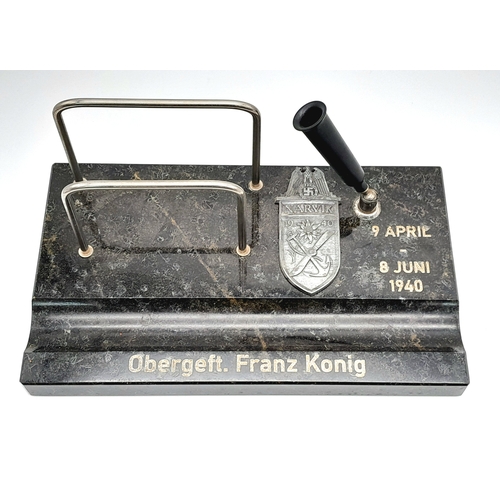 108 - A WW2 German Soldiers Desk Set. A memento of the Battle of Narvik 1940. Maybe he was wounded there a... 