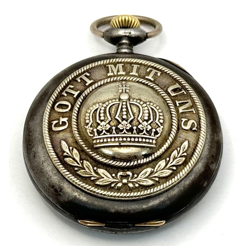 248 - A WW1 Memento Imperial German Steel Case Pocket Watch. Working well.