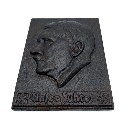 486 - A WW2 German Cast Iron Hitler Plaque.