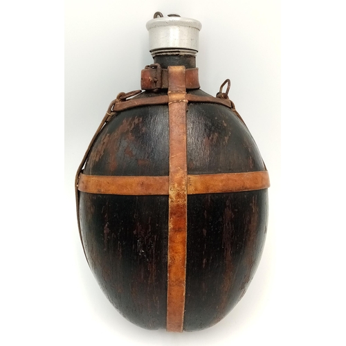 991 - A WW2 German Africa Corps Tropical Issue Husk Covered Water Bottle and Pannier.