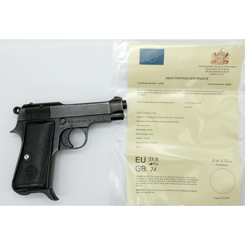 934 - An Vintage Italian Beretta Deactivated Pistol. Model M1935. Calibre 7.65mm. Comes with an EU deactiv... 