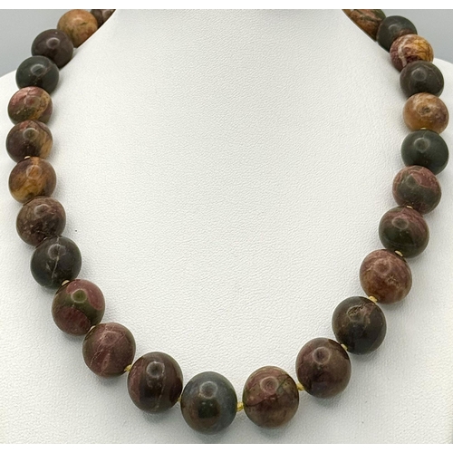 1648 - A Multi-Colour Jasper Large Bead Necklace. 14mm beads. 42cm necklace length.