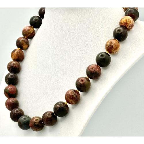 1648 - A Multi-Colour Jasper Large Bead Necklace. 14mm beads. 42cm necklace length.