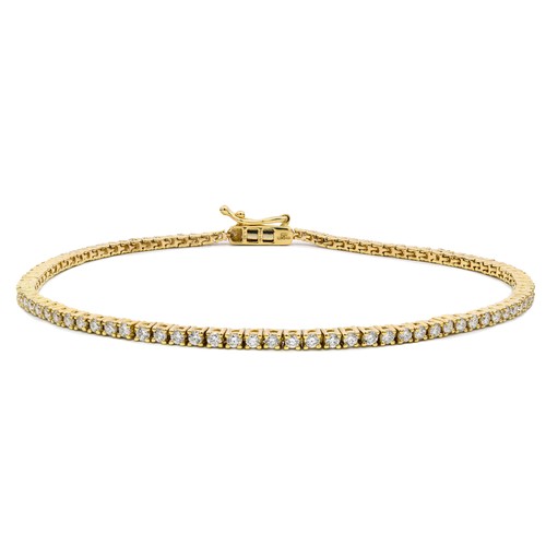 766 - An 18K Yellow Gold Tennis Bracelet, featuring Round Cut Lab-Grown Diamond on Claw Set. Total diamond... 