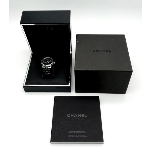 20 - A Chanel J12 Automatic Ladies Watch. Ceramic bracelet and case - 40mm. Black dial with sub moon dial... 