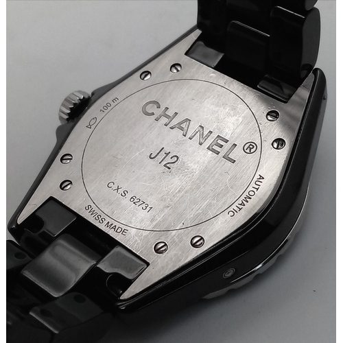 20 - A Chanel J12 Automatic Ladies Watch. Ceramic bracelet and case - 40mm. Black dial with sub moon dial... 