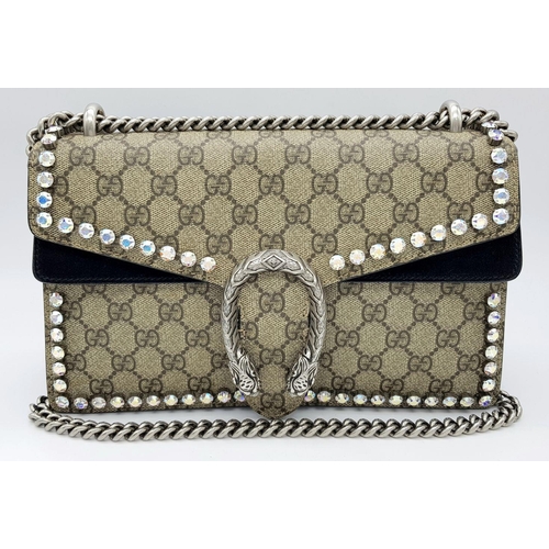 97 - A Gucci GG Supreme Crystal Dionysus Shoulder Bag. Monogram coated canvas and textile exterior with l... 