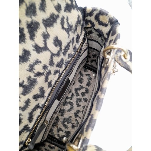 166 - A Christian Dior Canvas Mizza Embroidered Lady D-Lite Bag.  Beige and black leopard print canvas ext... 