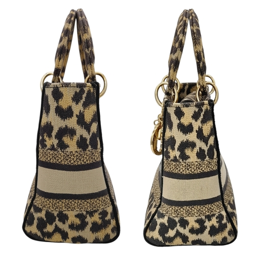 166 - A Christian Dior Canvas Mizza Embroidered Lady D-Lite Bag.  Beige and black leopard print canvas ext... 