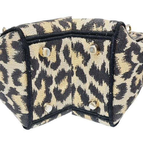 166 - A Christian Dior Canvas Mizza Embroidered Lady D-Lite Bag.  Beige and black leopard print canvas ext... 