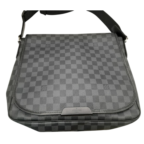 194 - A Louis Vuitton Damier Graphite Damien MM Messenger Bag. Coated canvas exterior with leather trim, s... 