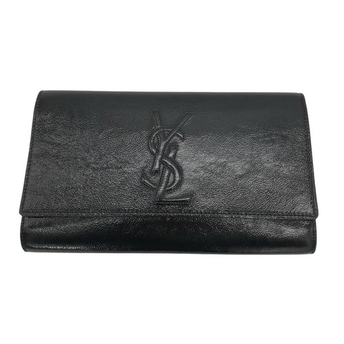 243 - A Saint Laurent Belle De Jour Clutch Bag. Black textured patent leather exterior featuring the class... 