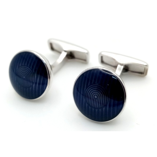 456 - A Pair of Dunhill 925 Silver and Blue Enamel Cufflinks. Comes in original Dunhill packaging. Ref: 20... 