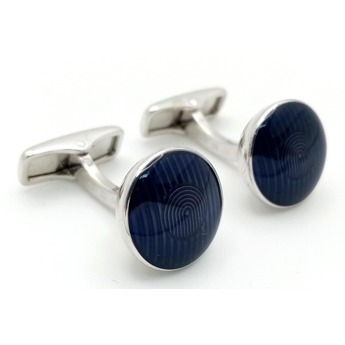 456 - A Pair of Dunhill 925 Silver and Blue Enamel Cufflinks. Comes in original Dunhill packaging. Ref: 20... 