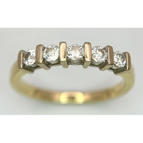 518 - An 18K Yellow Gold Five Stone Diamond Ring. 0.25ctw diamonds. Size K. 2.6g. Ref: 20766