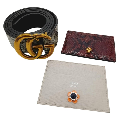 741 - A Trio of Designer Fashion Items - A Gucci Monogram Belt, an Alexander McQueen Burgundy Python Card ... 