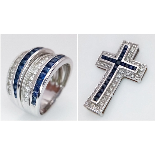 1032 - Two Wonderful, Gold, Sapphire and Diamond Pieces of Jewellery. An 18k White gold, sapphire and diamo... 