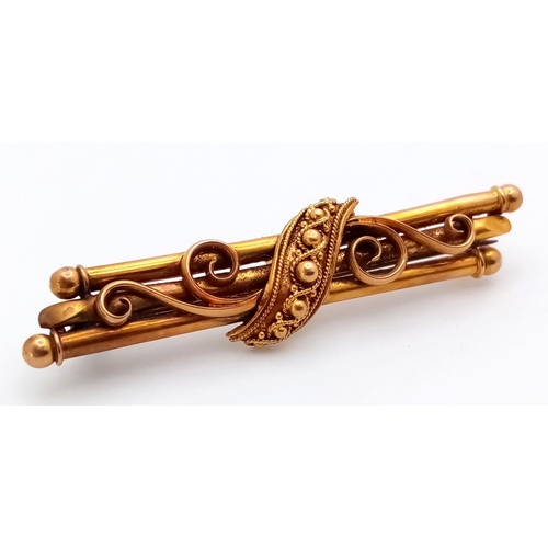 367 - A 15K GOLD(TESTED) ANTIQUE 3 BAR BROOCH .    3.5gms