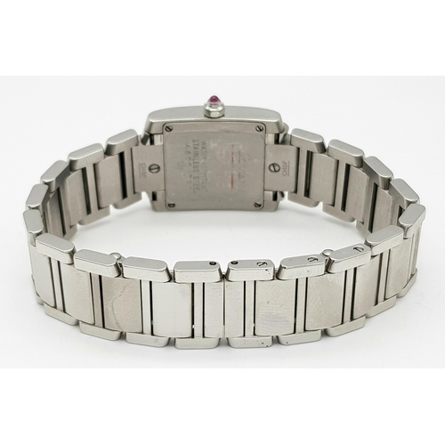 445 - A Cartier Tank Francaise Ladies Quartz Watch. Stainless steel  bracelet and case - 22mm. Mother of p... 