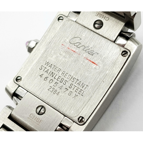 445 - A Cartier Tank Francaise Ladies Quartz Watch. Stainless steel  bracelet and case - 22mm. Mother of p... 