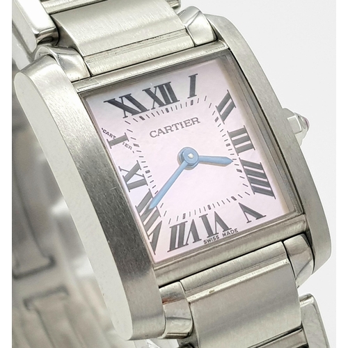 445 - A Cartier Tank Francaise Ladies Quartz Watch. Stainless steel  bracelet and case - 22mm. Mother of p... 