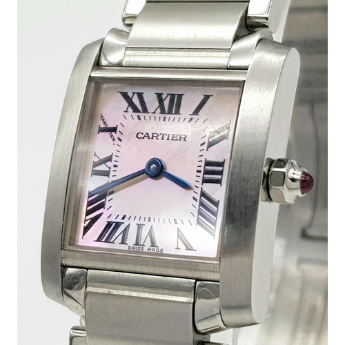 445 - A Cartier Tank Francaise Ladies Quartz Watch. Stainless steel  bracelet and case - 22mm. Mother of p... 