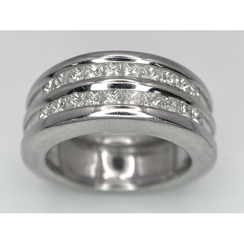 677 - An 18K White Gold Diamond Half Eternity Ring. Two fabulous rows (20) of princess cut diamonds - 1.0c... 