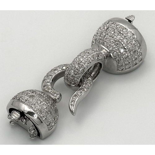 652 - A Fancy 14K White Gold and Diamond Encrusted Six Row Necklace Clasp. 23.3g total weight.