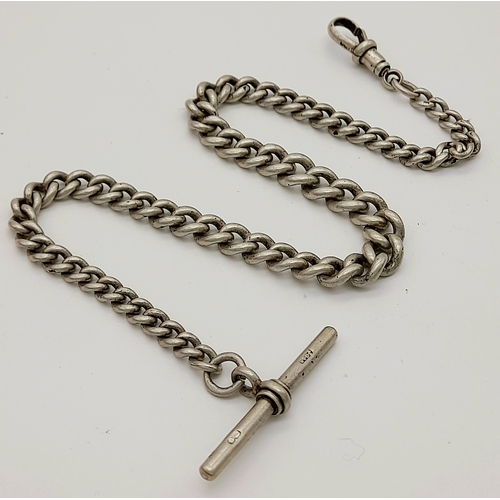 1329 - A Heavy Antique Hallmarked 1881/2 Silver Albert Chain with T-Bar. All Sections Silver stamped. 33cm ... 